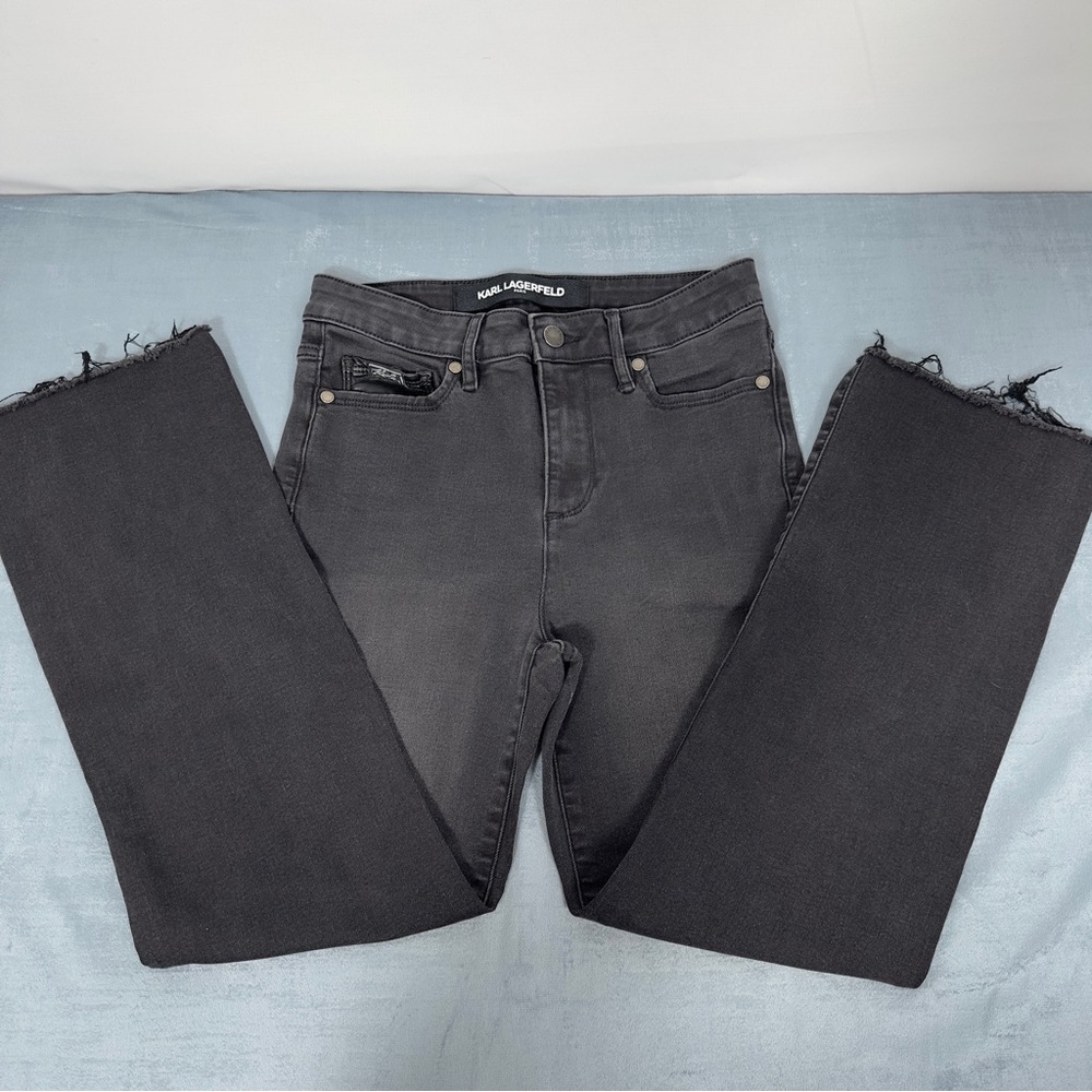 Karl Lagerfeld Black Flare Jeans with Raw Hem